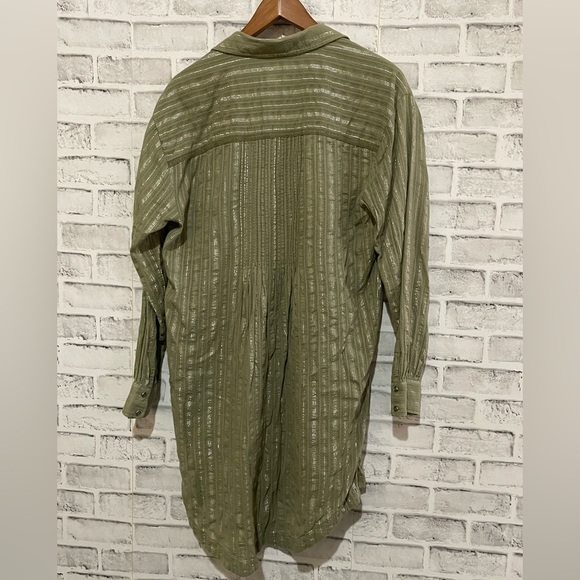 Women’s Anthropologie Pintuck shirt dress green w/silver thread button down S - Picture 3 of 4